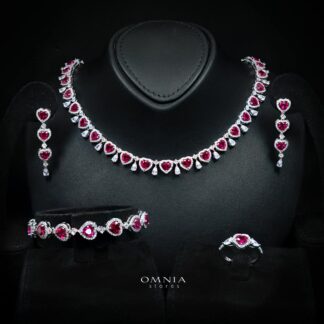 Talina Ruby Red Luxury Bridal Full Jewelry Set with High-Quality Premium Simulated Diamonds-Rhodium-Plated