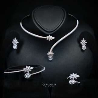 Annalise White Bridal Full Set with High-Quality Premium Simulated Diamonds – Rhodium-Plated