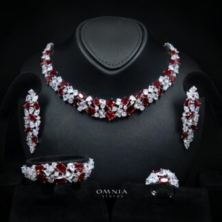 Omnia Anastasia Red Luxury Bridal Full Set in High Quality Zircon Stone in Rhodium Plated