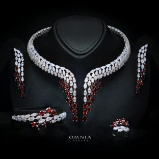 Omnia Senna Luxury Bridal Red Full Set in High Quality Zircon Stone Rhodium Plated