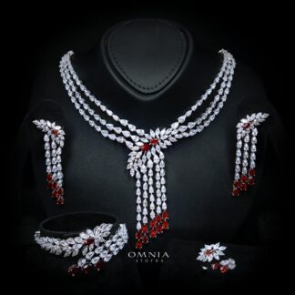 Omnia Rahaf Red Bridal Full Set in High Quality Zircon Stone Rhodium Plated