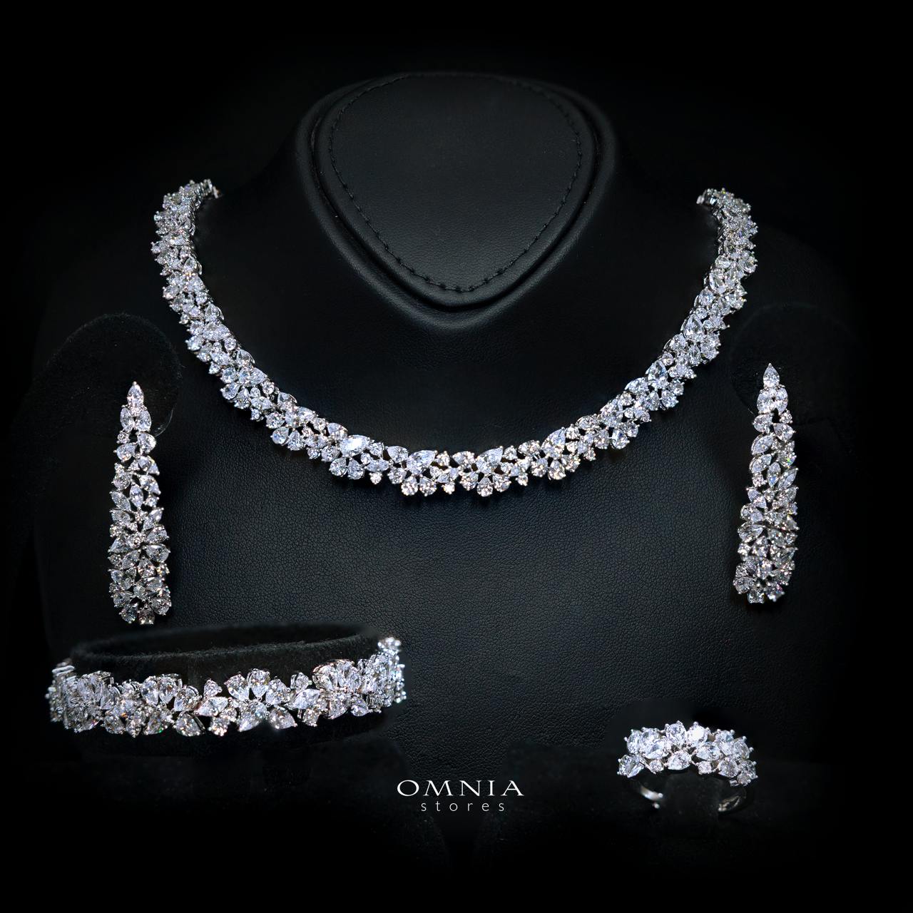 Safira White Luxury Bridal Full Jewelry Set with High-Quality Premium Simulated Diamonds