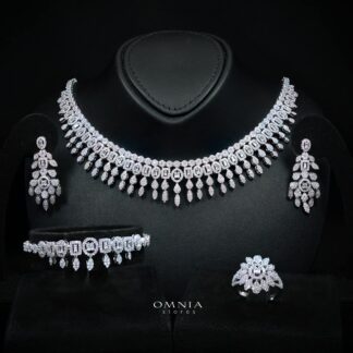Ruhana White Luxury Bridal Full Set with High-Quality Simulated Diamonds, Rhodium Plated