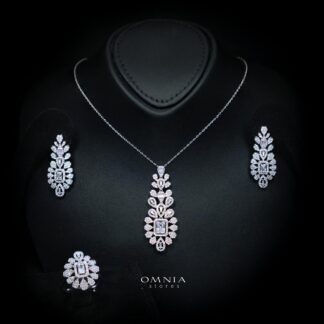 Vasima White Luxury Jewelry Set – Necklace, Earrings & Ring with High-Quality Simulated Diamonds and Rhodium Plating