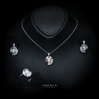 Raneesa White Luxury Jewelry Set – Necklace, Earrings & Ring with High-Quality Simulated Diamonds and Rhodium Plating