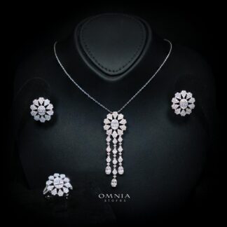 Amireya White Luxury Jewelry Set – Necklace, Earrings & Ring with High-Quality Simulated Diamonds and Rhodium Plating