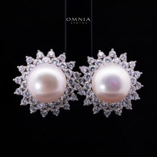 Tasneema Pearl Earrings with High-Quality Premium Simulated Diamonds in 925 Sterling Silver