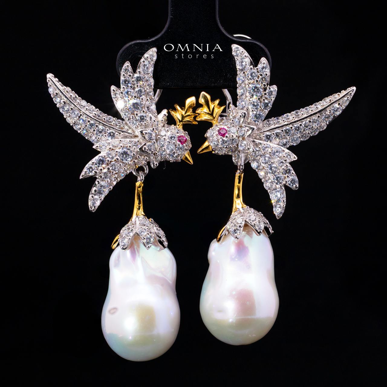 Yameera Pearl Clip-On Earrings with High-Quality Premium Simulated Diamonds in 925 Sterling Silver