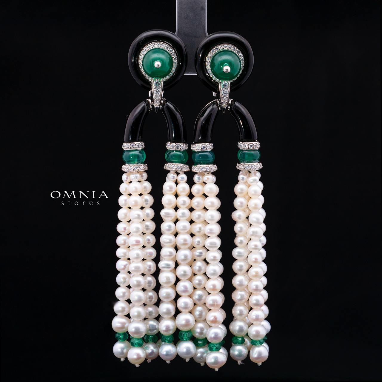 Irfana Green Pearl Drop Earrings with High-Quality Premium Simulated Diamonds in 925 Sterling Silver