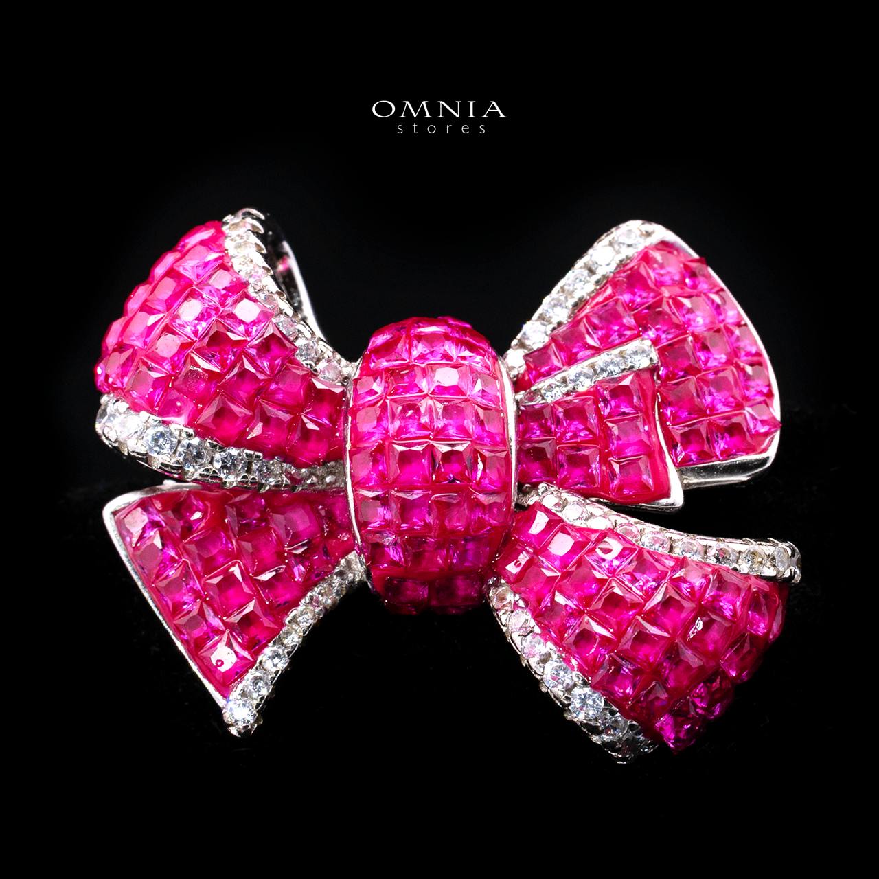 Tuhfah Pink Ribbon Brooch with High-Quality Premium Simulated Diamonds in 925 Sterling Silver