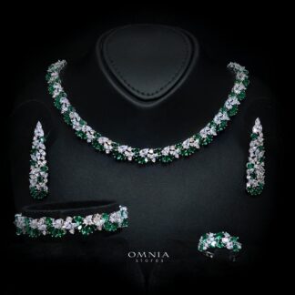 Safira Green Luxury Bridal Full Jewelry Set with High-Quality Premium Simulated Diamonds