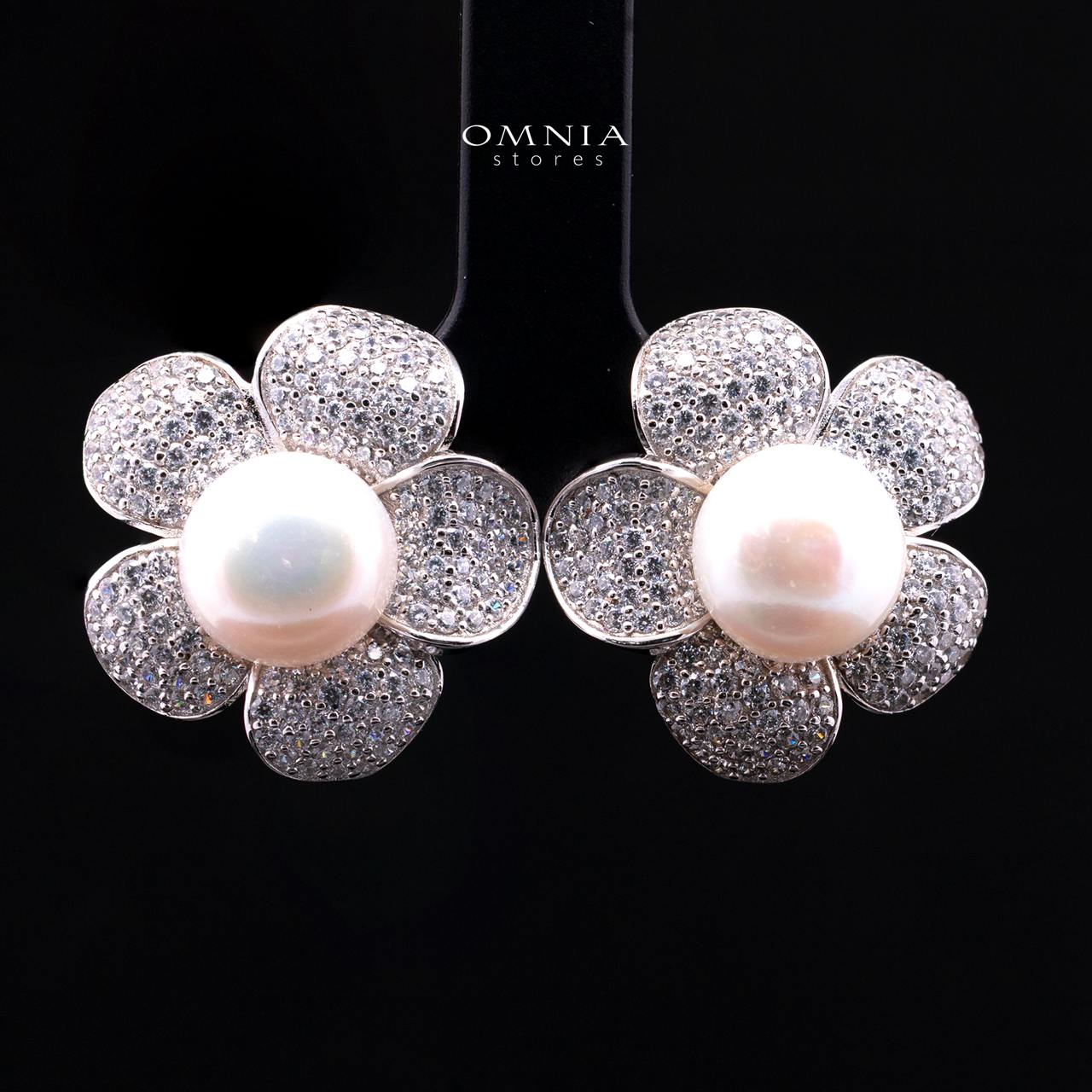 Najaah Floral Fresh Water Pearl Earring in 925 Silver with High-Quality Simulated Diamonds
