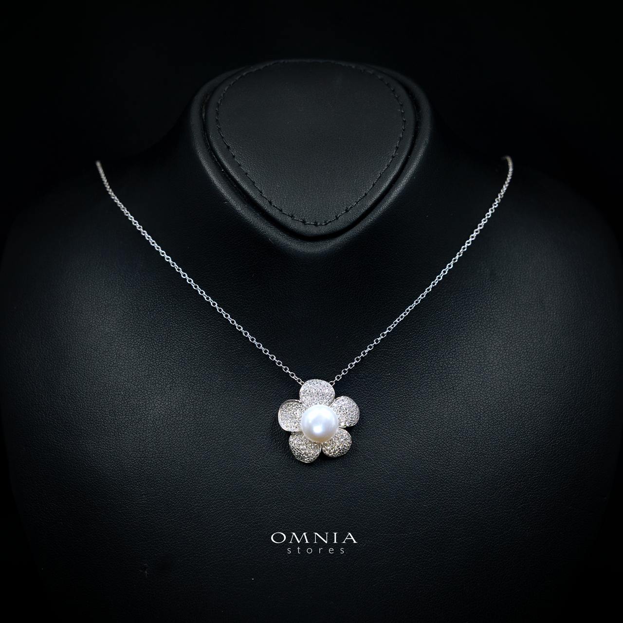 Najaah Floral Fresh Water Pearl Necklace in 925 Silver with High-Quality Simulated Diamonds - Image 2