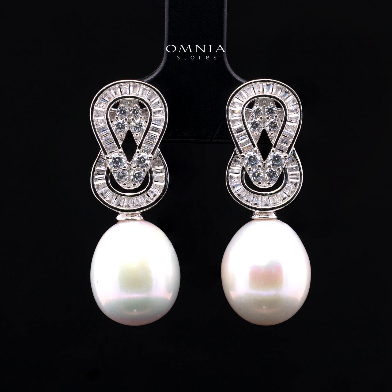 Avalina Fresh Water Pearl Earrings with Infinity Design in 925 Silver with High-Quality Simulated Diamonds
