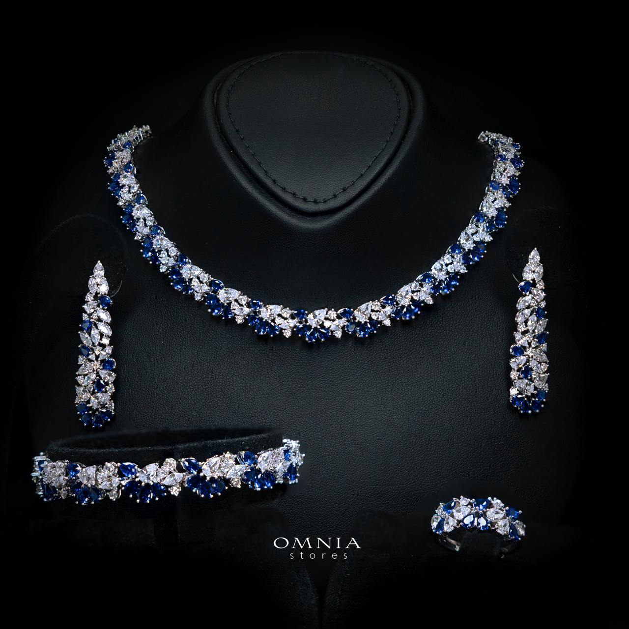 Safira Blue Luxury Bridal Full Jewelry Set with High-Quality Premium Simulated Diamonds