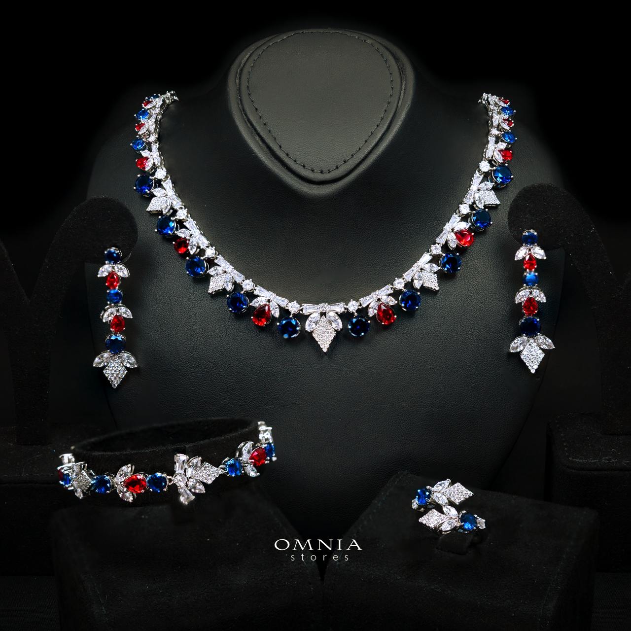 Vionna Multicolor Luxury Bridal Full Set with High-Quality Simulated Diamonds and Rhodium Plating