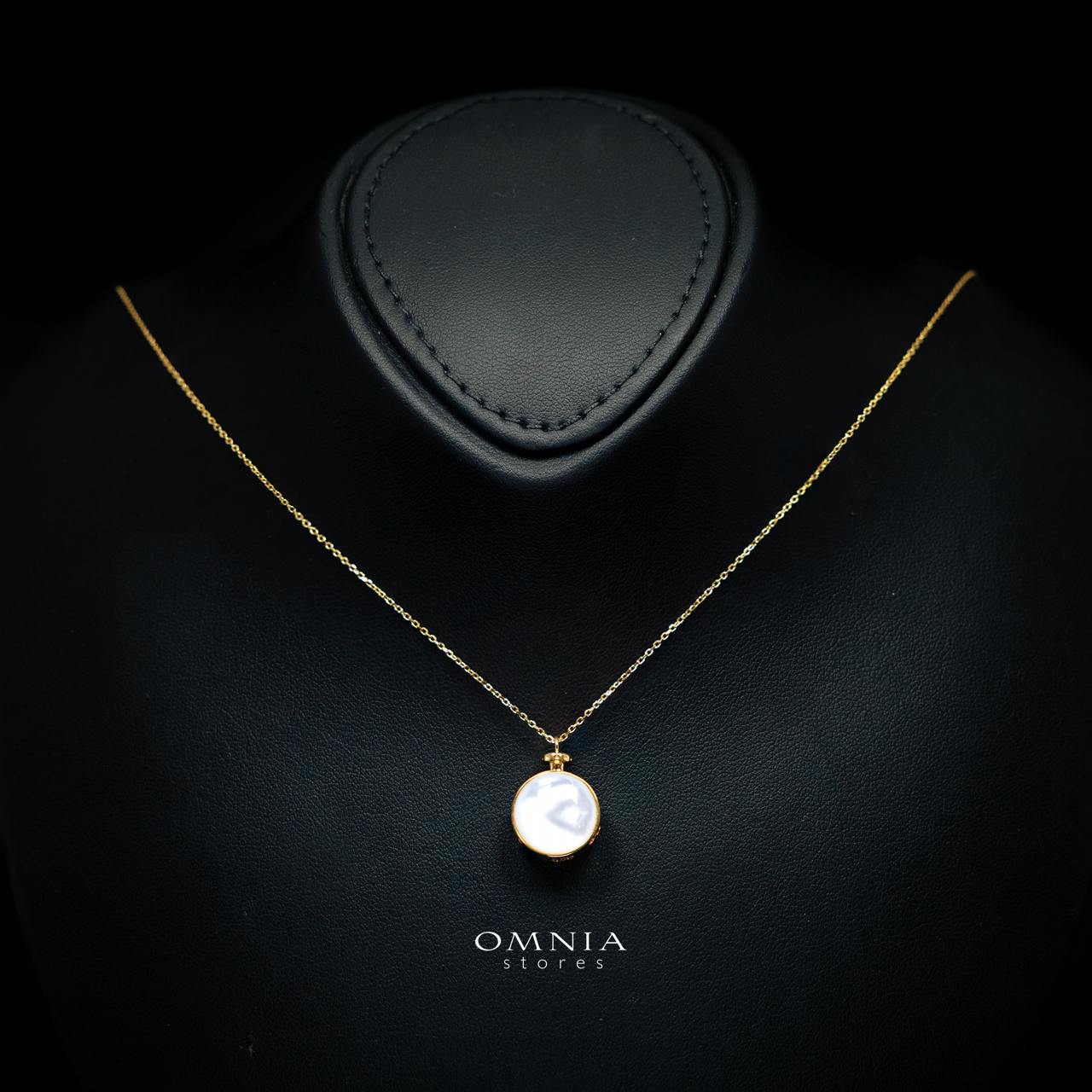 Genevieve Gold-Plated Pendant Necklace with a Milky White Gemstone Centerpiece in 925 Sterling Silver - Image 2