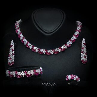 Safira Ruby Red Luxury Bridal Full Jewelry Set with High-Quality Premium Simulated Diamonds