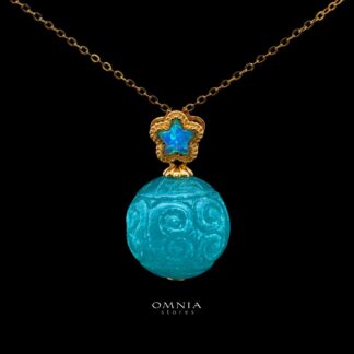 Marceline Carved Turquoise Orb Gold-Plated Pendant Necklace in 925 Sterling Silver