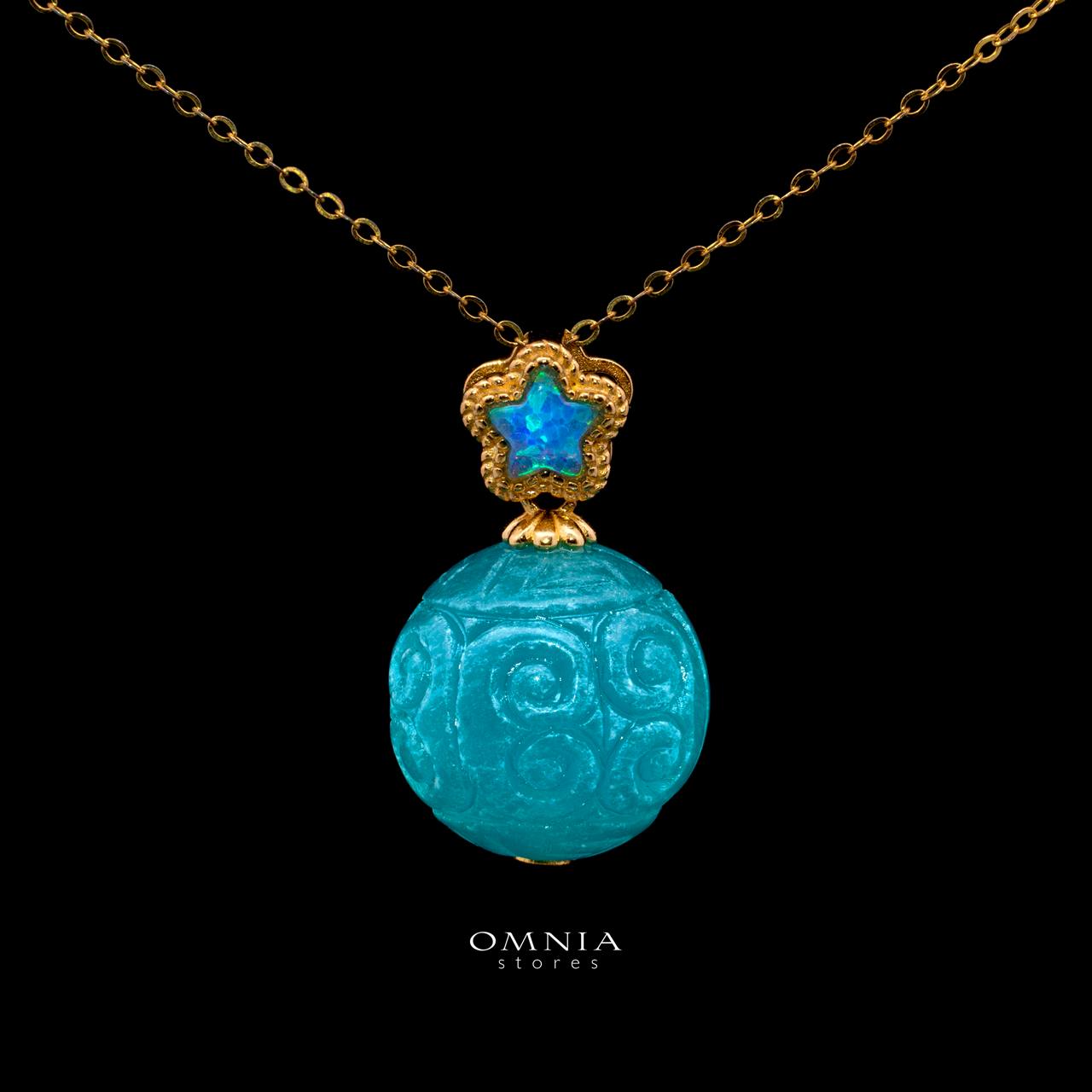 Marceline Carved Turquoise Orb Gold-Plated Pendant Necklace in 925 Sterling Silver