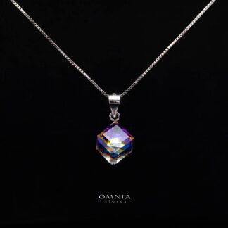 Olivette Cube Crystal Pendant Necklace in 925 Sterling Silver