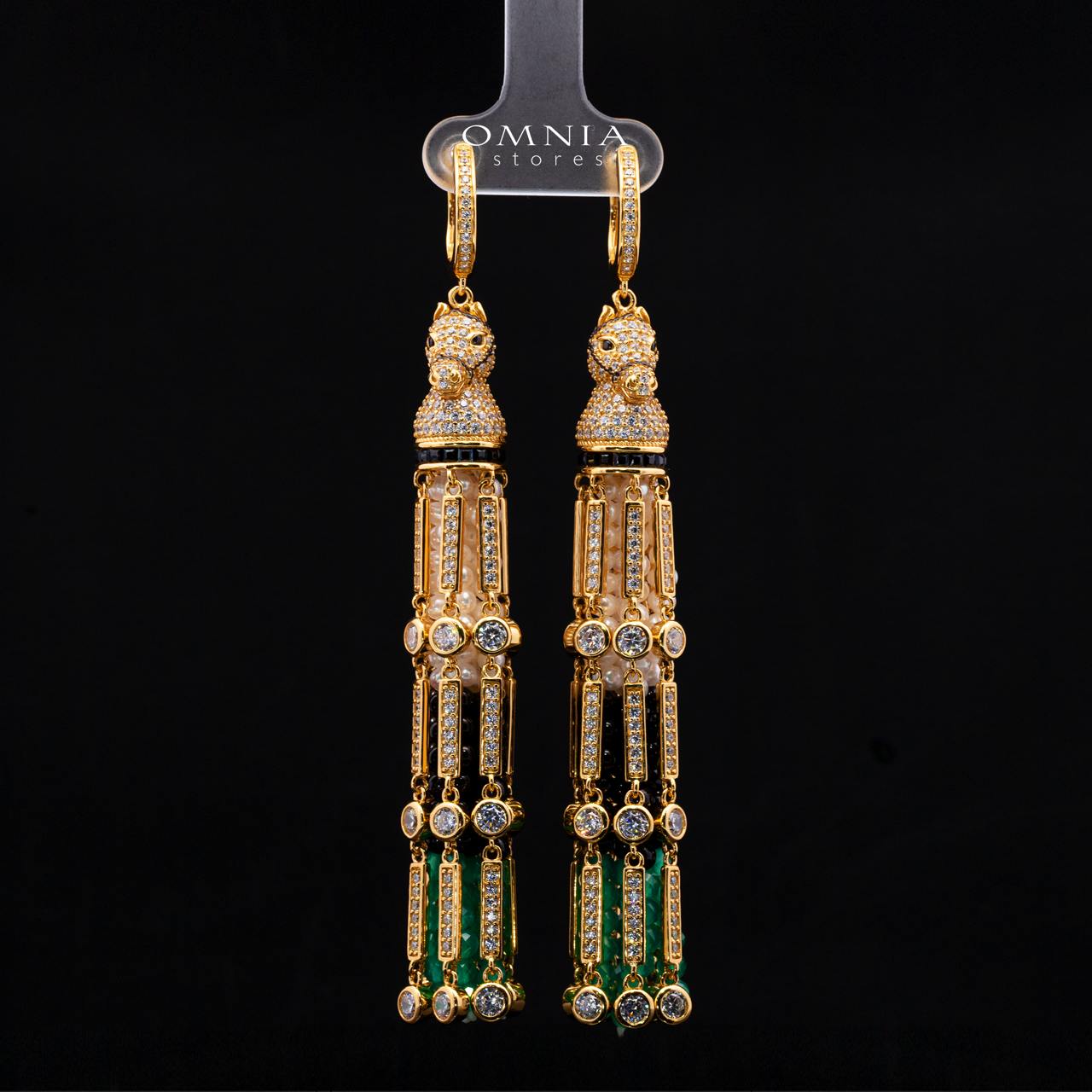 Omnia Vania Multi-Color Gold-Plated Horse Design Long Chain Necklace & Drop Earrings Set in 925 Silver with High-Quality Simulated Diamonds - Image 3
