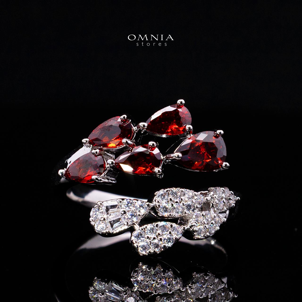 Omnia Senna Luxury Bridal Red Full Set in High Quality Zircon Stone Rhodium Plated - Image 5