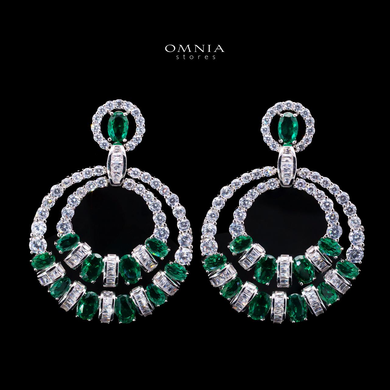 Selestine Green Long Chain Necklace and Earring Set with High-Quality Simulated Diamonds and Rhodium Plating - Image 3