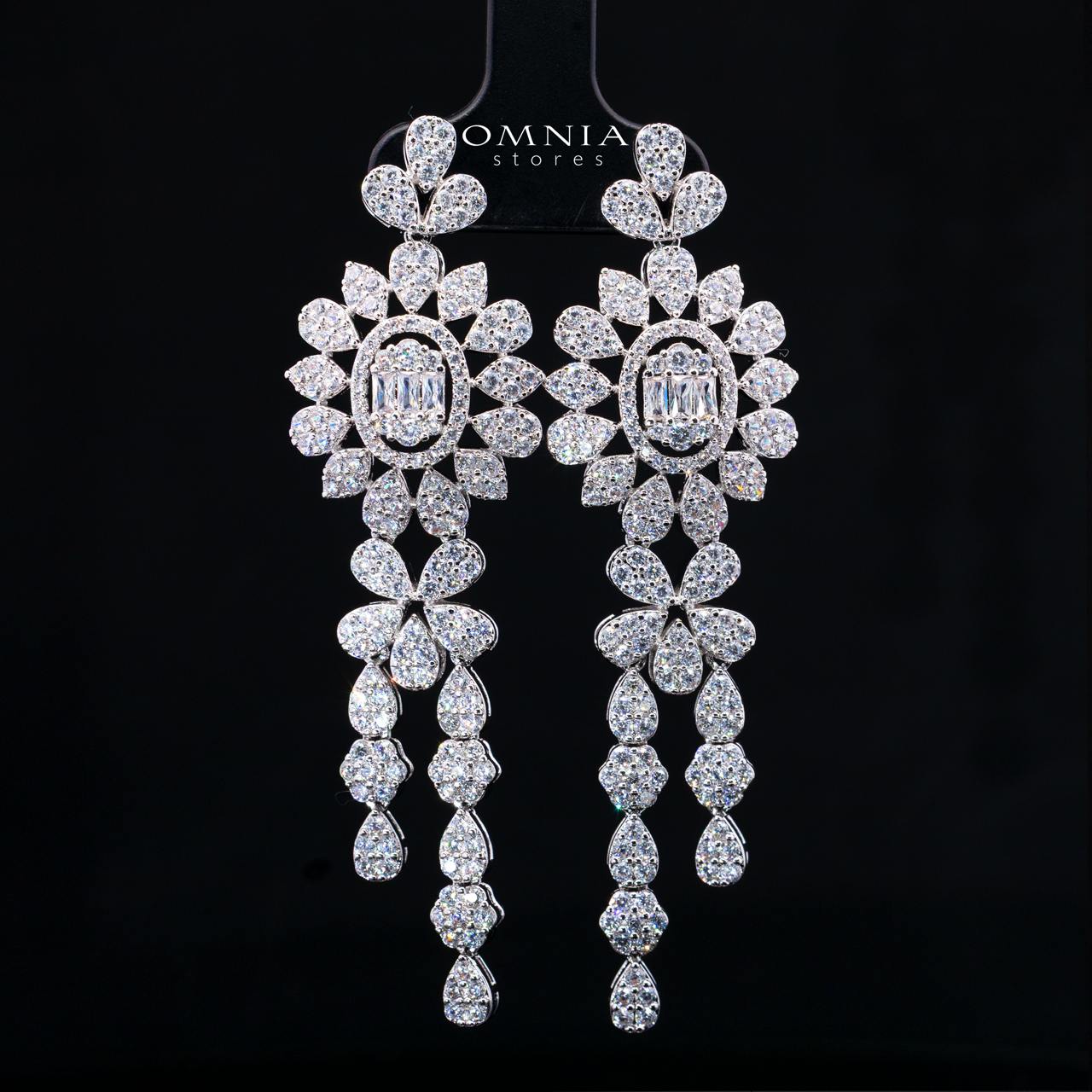 Lumaiza White Long Chain Necklace, Earrings, and Ring Set with High-Quality Simulated Diamonds and Rhodium Plating - Image 3