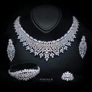 Olenna White Luxury Bridal Full Set with High-Quality Simulated Diamonds, Rhodium Plated