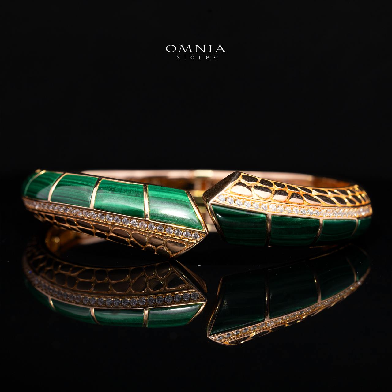Emilia Green Gold-Plated Bangle with High-Quality Premium Simulated Diamonds in 925 Sterling Silver