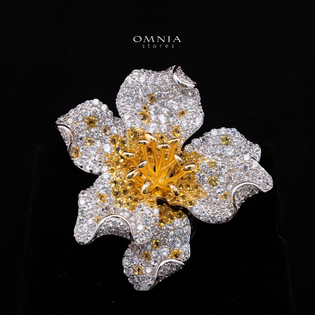 Thalisse Blooming Floral Statement Brooch with Premium Simulated Diamonds in 925 Silver