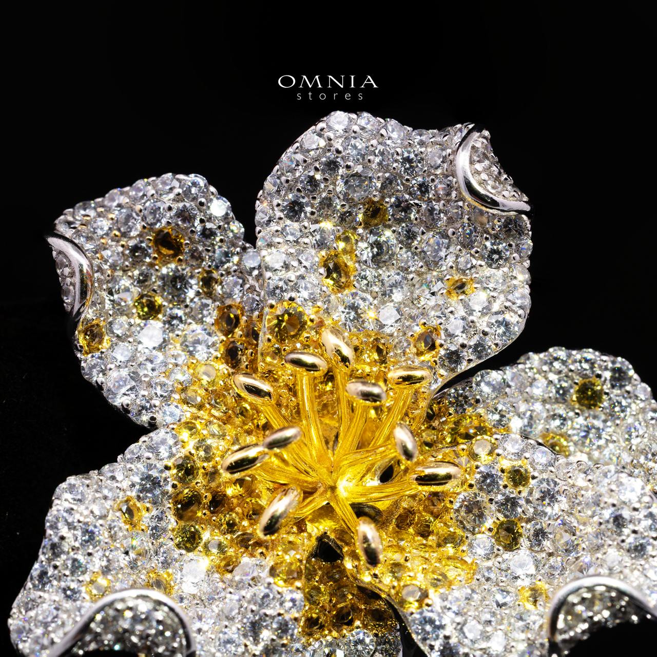Thalisse Blooming Floral Statement Brooch with Premium Simulated Diamonds in 925 Silver - Image 2