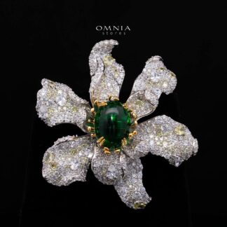 Nymeria Emerald Green Brooch with High-Quality Premium Simulated Diamonds in 925 Sterling Silver