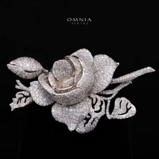 Rosethine Brooch with High-Quality Premium Simulated Diamonds in 925 Sterling Silver