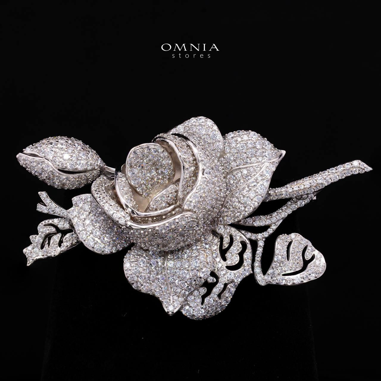 Rosethine Brooch with High-Quality Premium Simulated Diamonds in 925 Sterling Silver