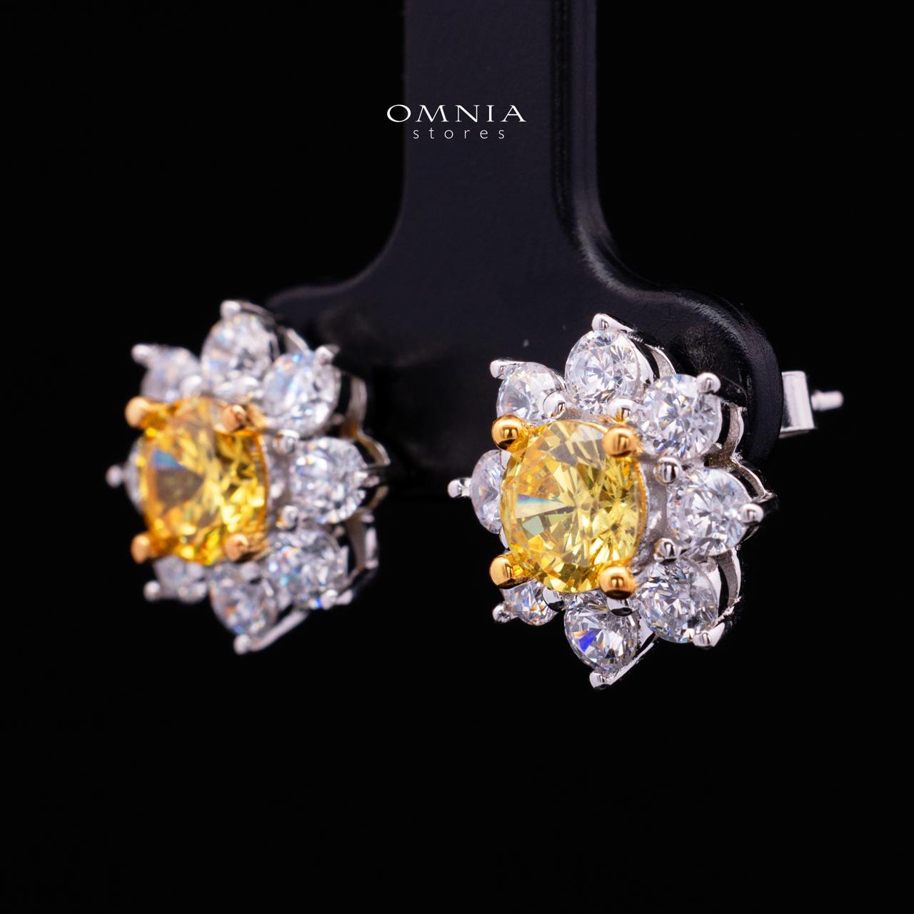 Talyra Yellow Flower Earrings with High-Quality Premium Simulated Diamonds in 925 Sterling Silver - Image 2