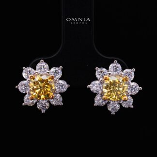 Talyra Yellow Flower Earrings with High-Quality Premium Simulated Diamonds in 925 Sterling Silver