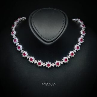 Talyra Red Flower Necklace with High-Quality Premium Simulated Diamonds in 925 Sterling Silver