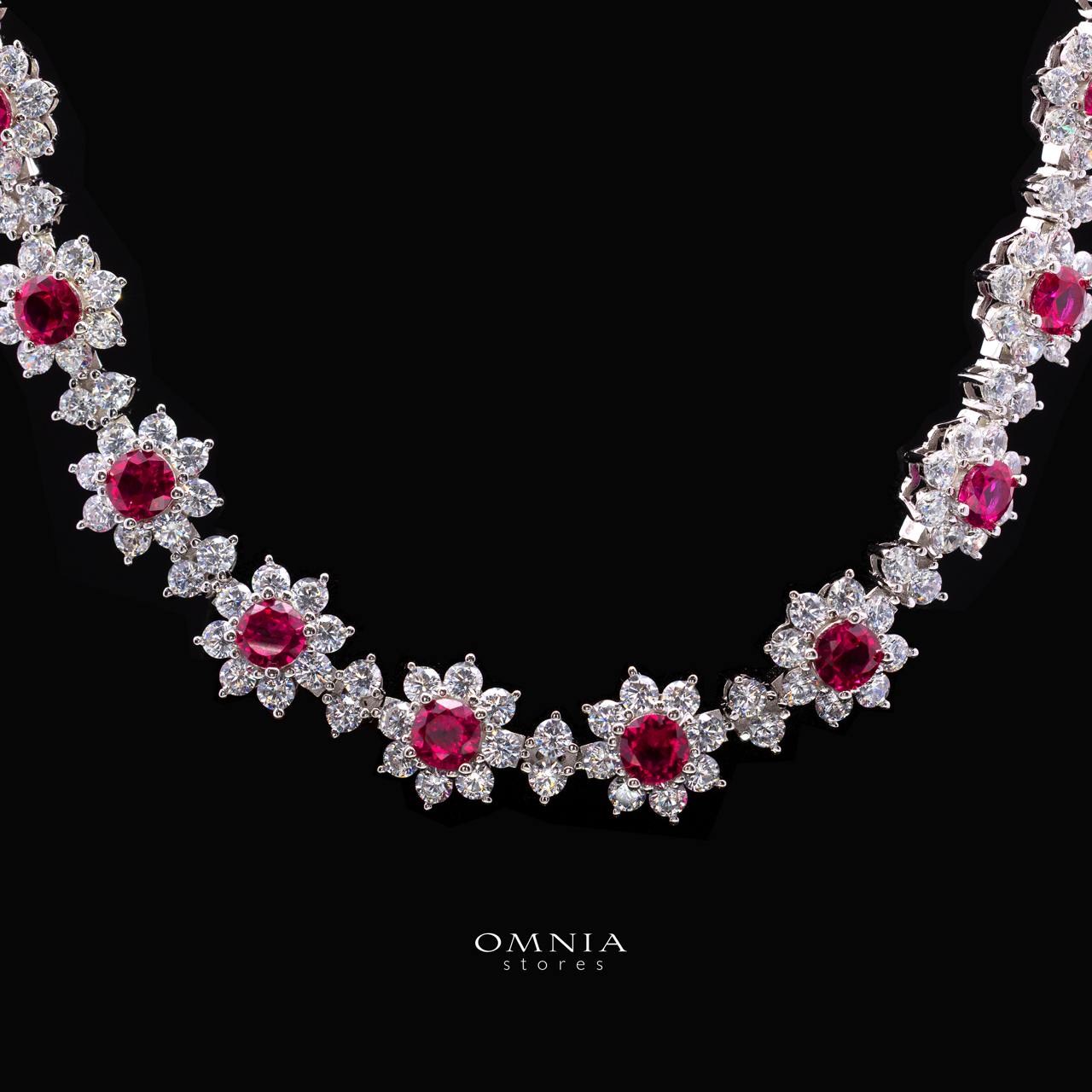 Talyra Red Flower Necklace with High-Quality Premium Simulated Diamonds in 925 Sterling Silver - Image 2