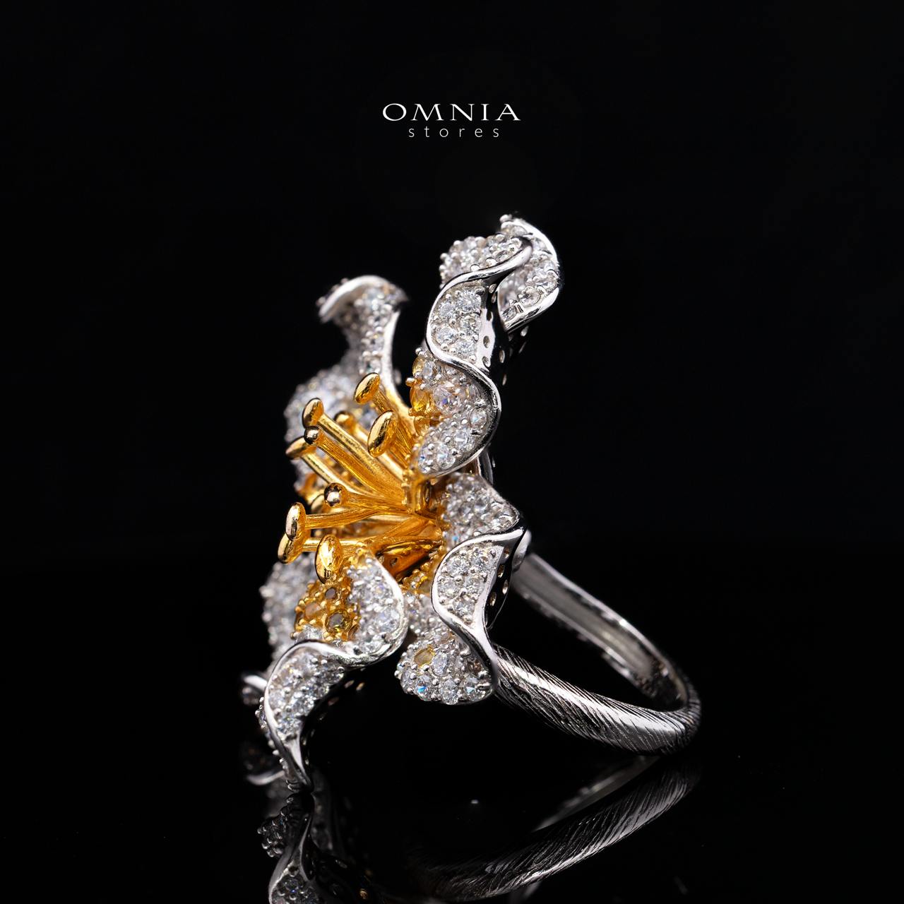 Thalisse Blooming Floral Statement Ring with Premium Simulated Diamonds in 925 Silver - Image 2