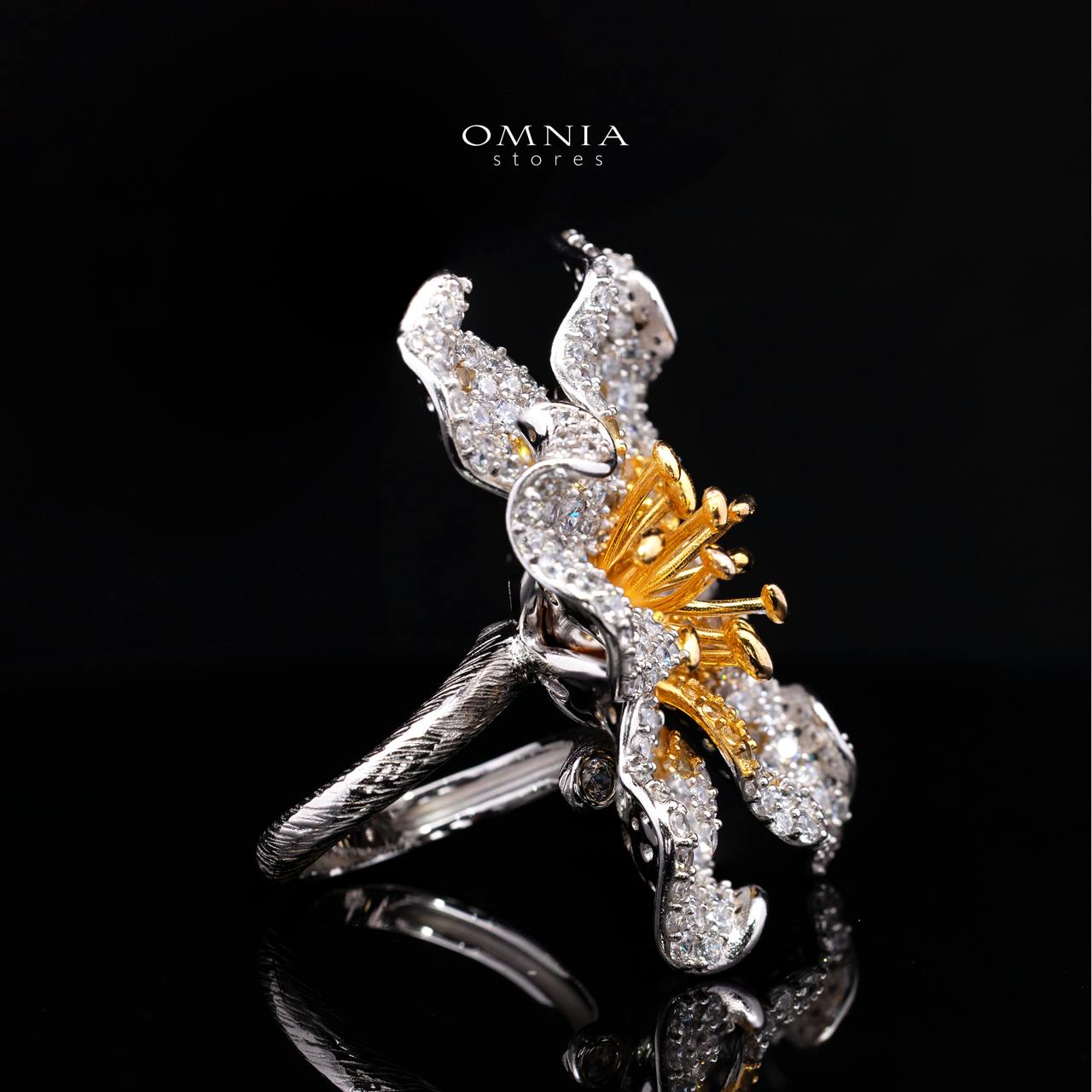 Thalisse Blooming Floral Statement Ring with Premium Simulated Diamonds in 925 Silver - Image 3