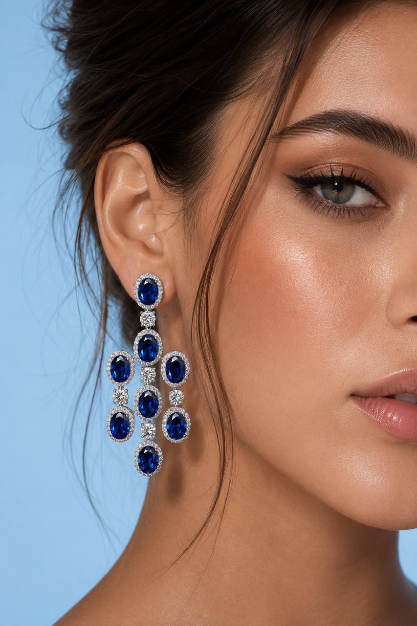 Olyssia Blue Drop Earrings with High-Quality Premium Simulated Diamonds in 925 Sterling Silver - Image 4