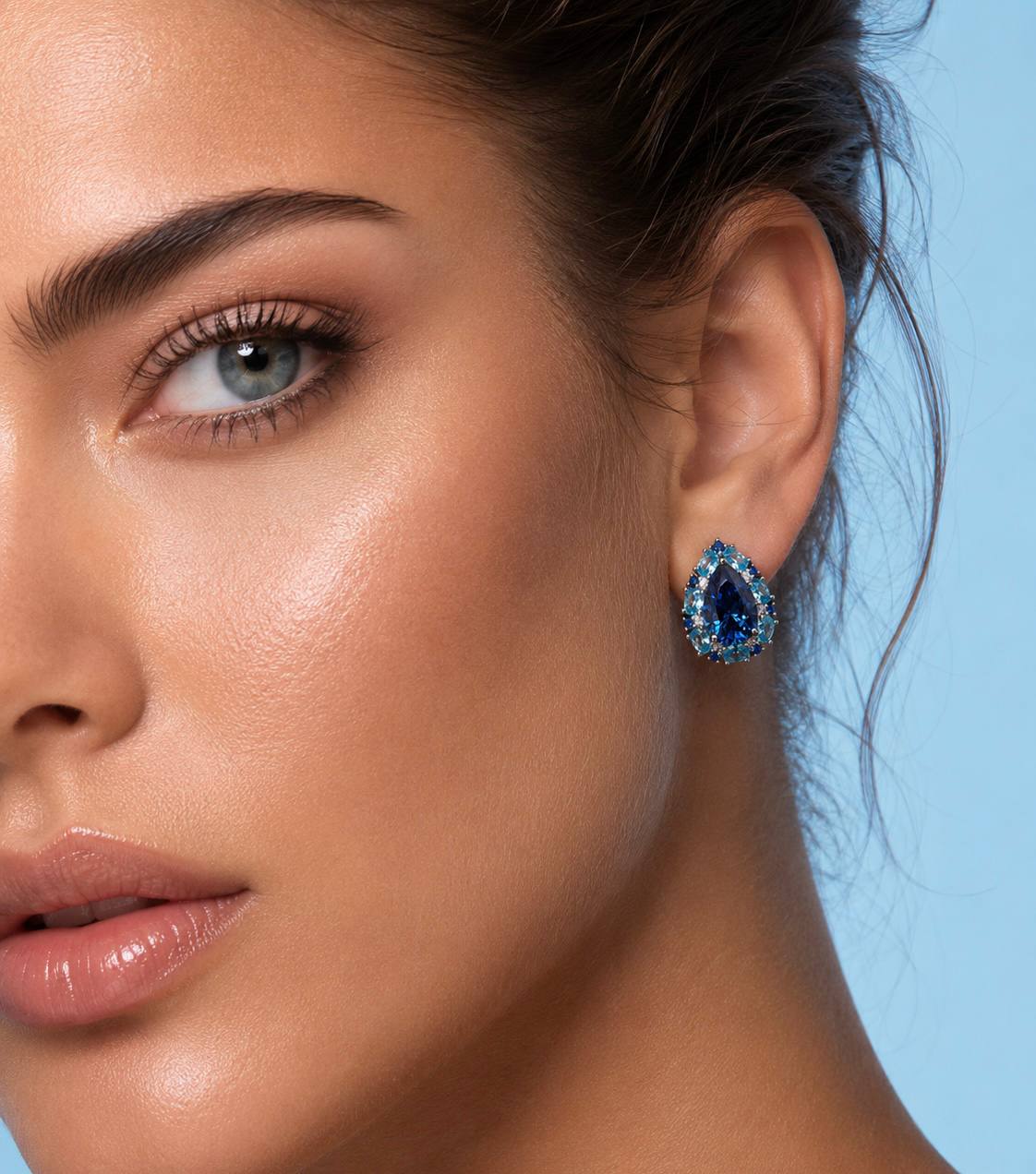 Sireesha Elegant Blue Cluster Clip-On Earrings in 925 Sterling Silver with Premium Simulated Diamond - Image 2