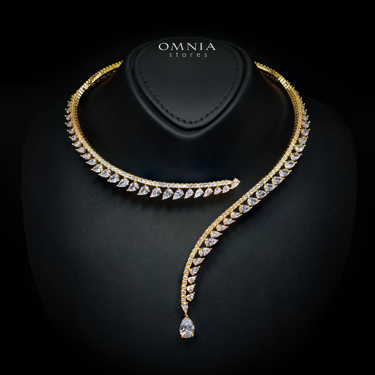 Catalina Elegant Gold Cascading Leaf Drop Bridal Full Set with High-Quality Premium Zircon Stones, Rhodium-Plated Finish - Image 2