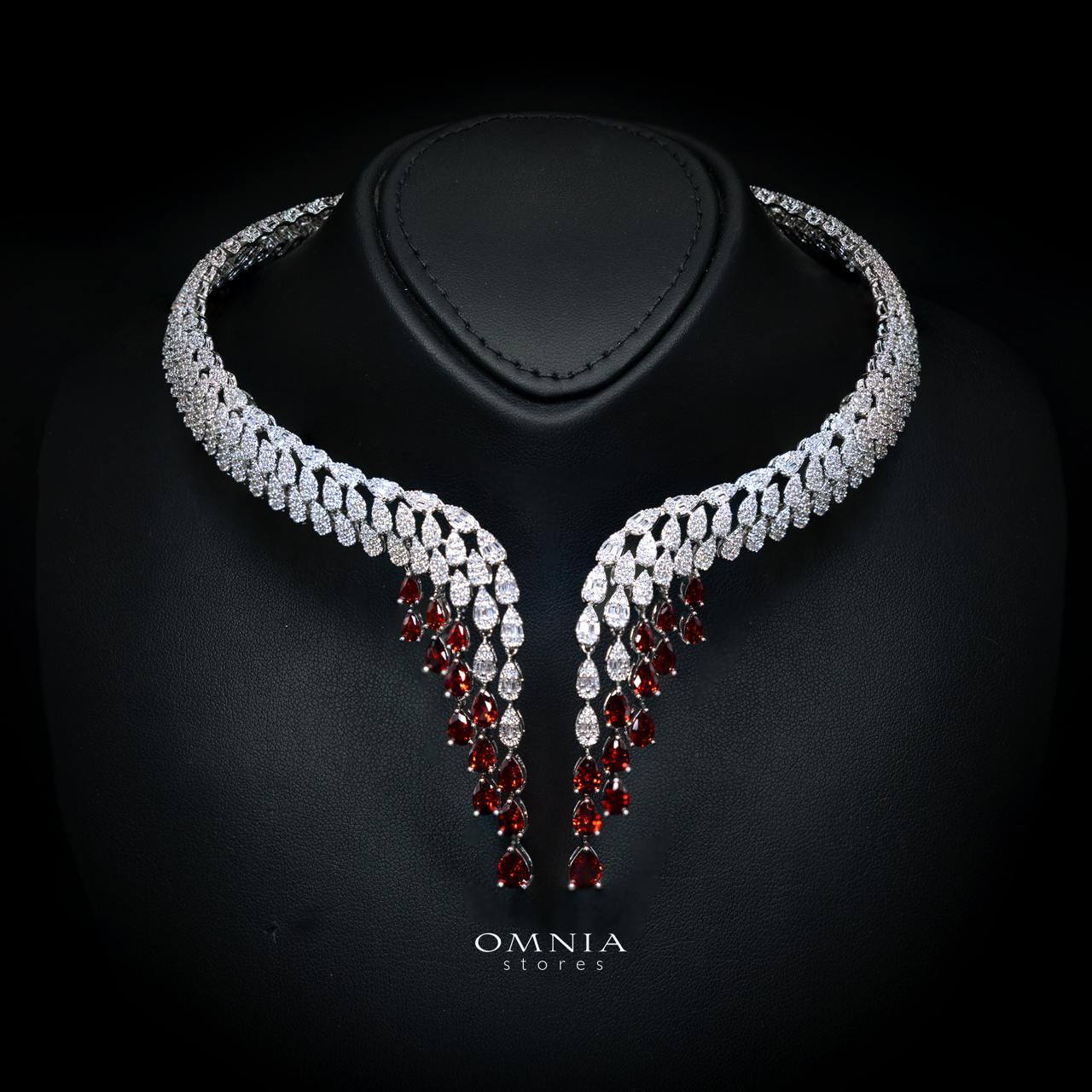 Omnia Senna Luxury Bridal Red Full Set in High Quality Zircon Stone Rhodium Plated - Image 2