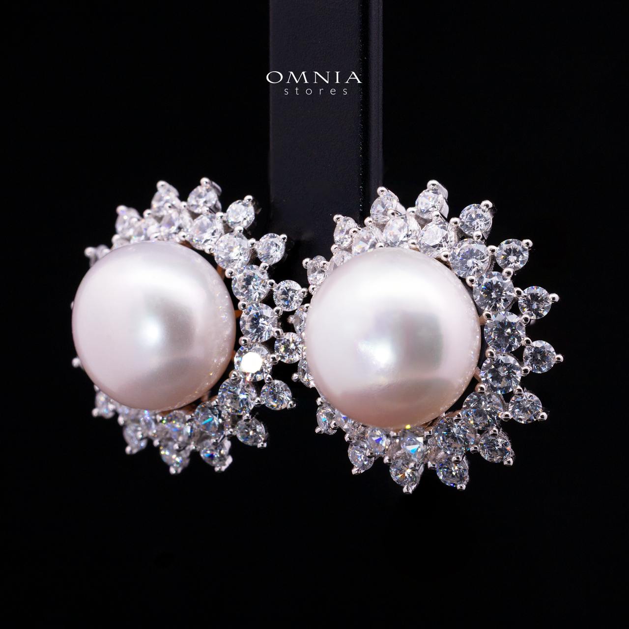 Tasneema Pearl Earrings with High-Quality Premium Simulated Diamonds in 925 Sterling Silver - Image 2