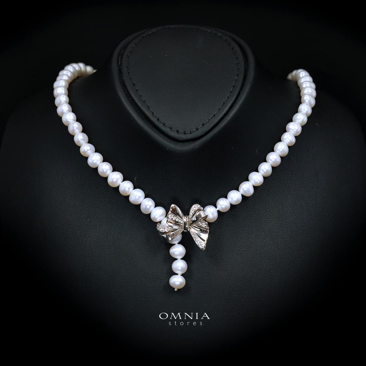 Elhamira Pearl Necklace and Earrings Set with High-Quality Premium Simulated Diamonds in 925 Sterling Silver - Image 2