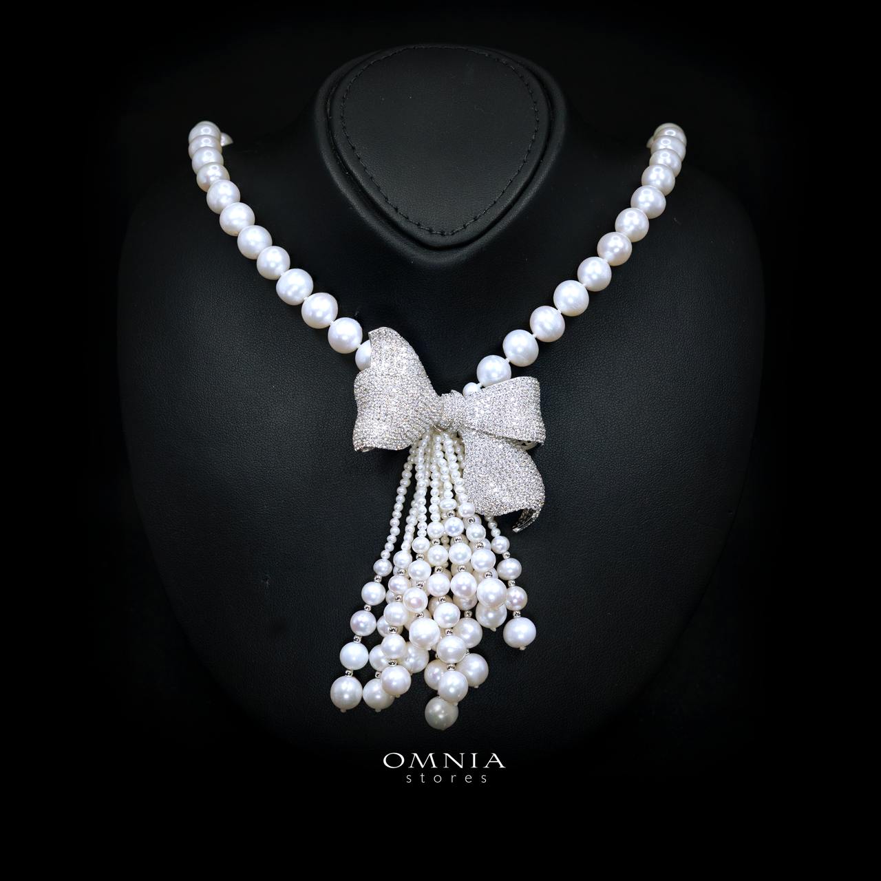 Mahzuna Pearl Necklace and Earrings Set with High-Quality Premium Simulated Diamonds in 925 Sterling Silver - Image 2
