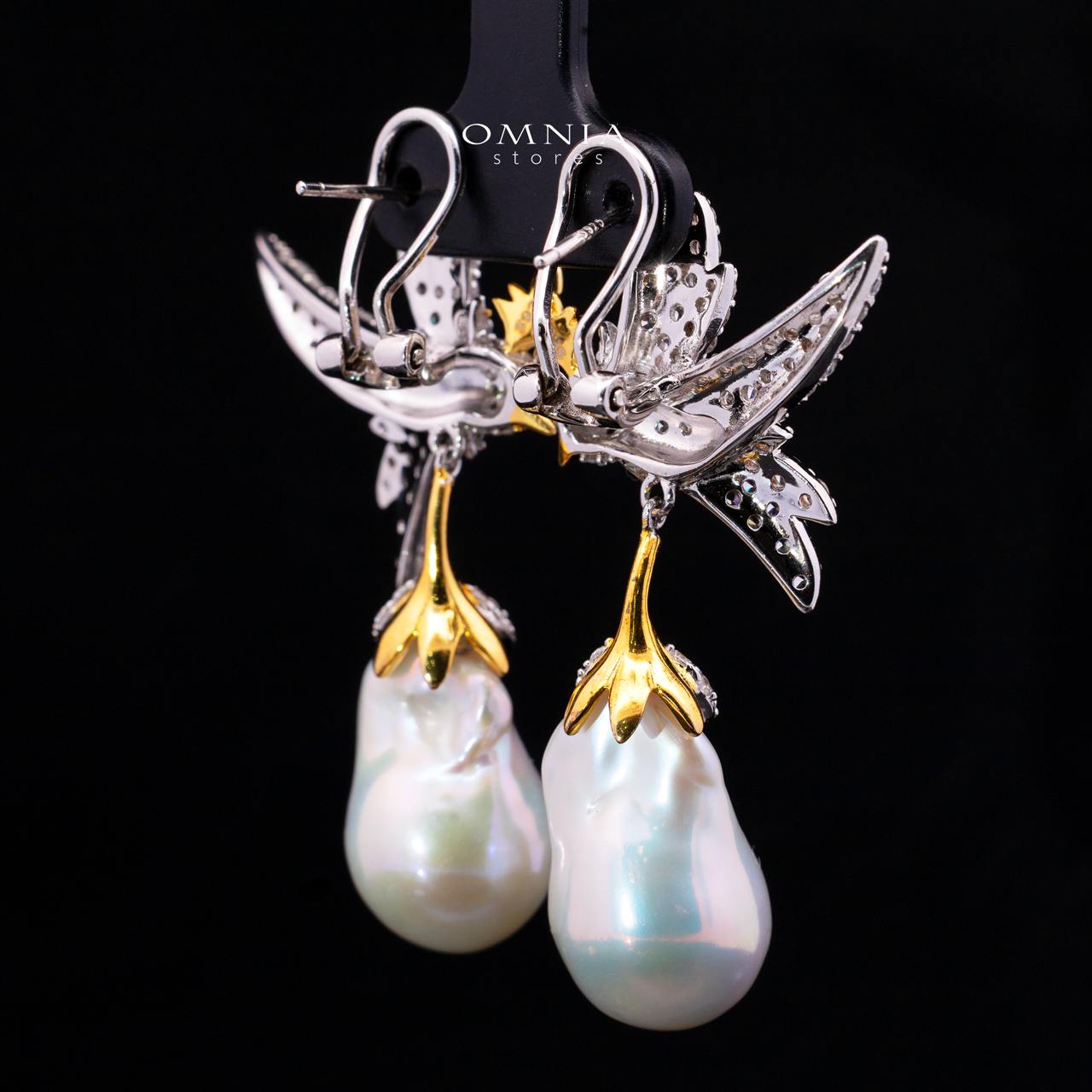 Yameera Pearl Clip-On Earrings with High-Quality Premium Simulated Diamonds in 925 Sterling Silver - Image 3